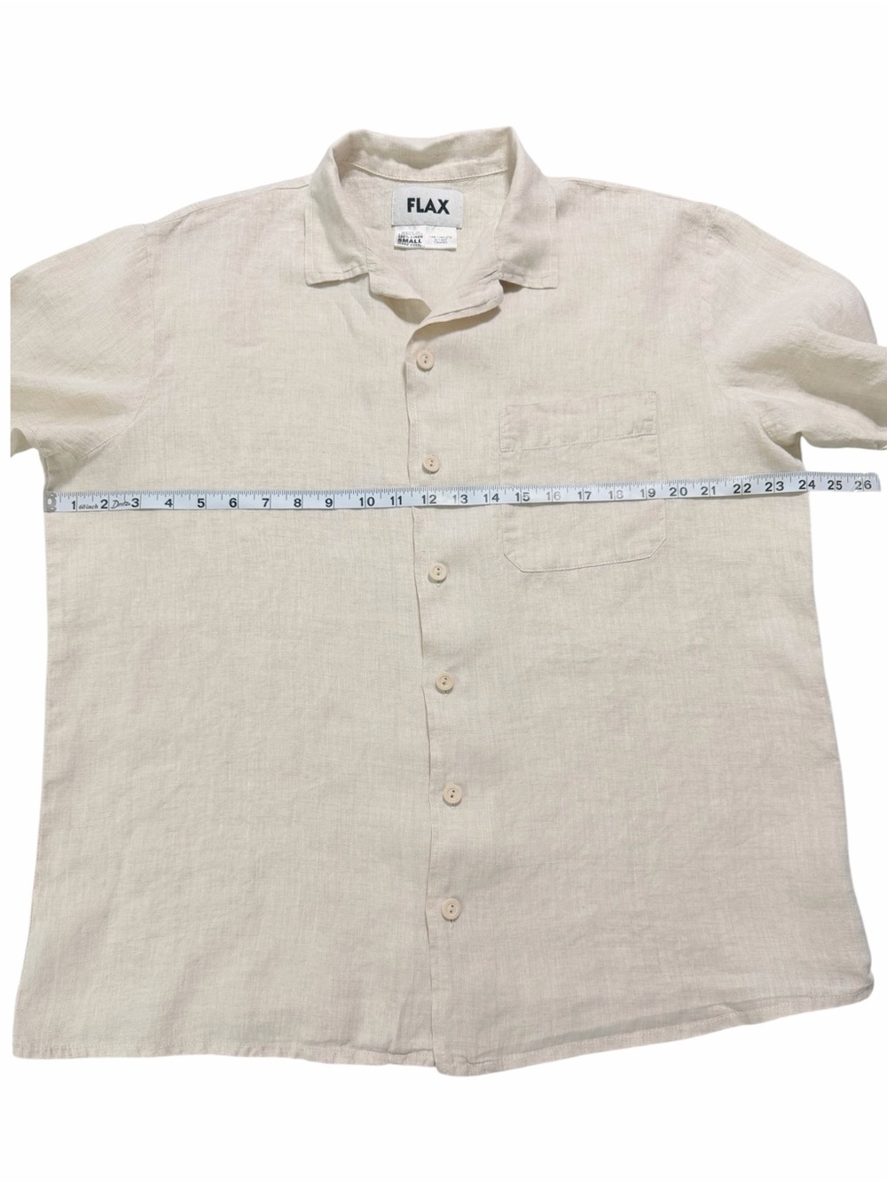 FLAX Natural 100% Linen Relaxed Short Sleeve Button Front Camp Shirt Small - Picture 12 of 12